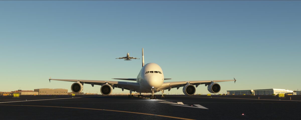 MSFS A380 on runway go around