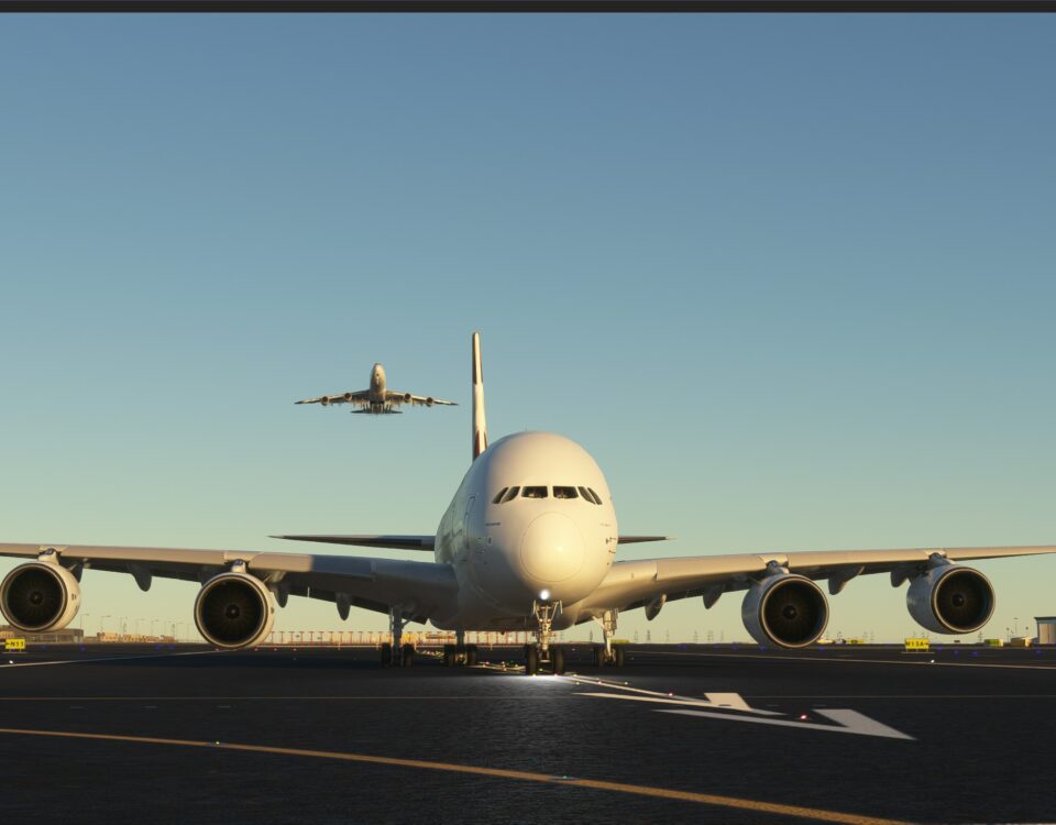 MSFS A380 on runway go around