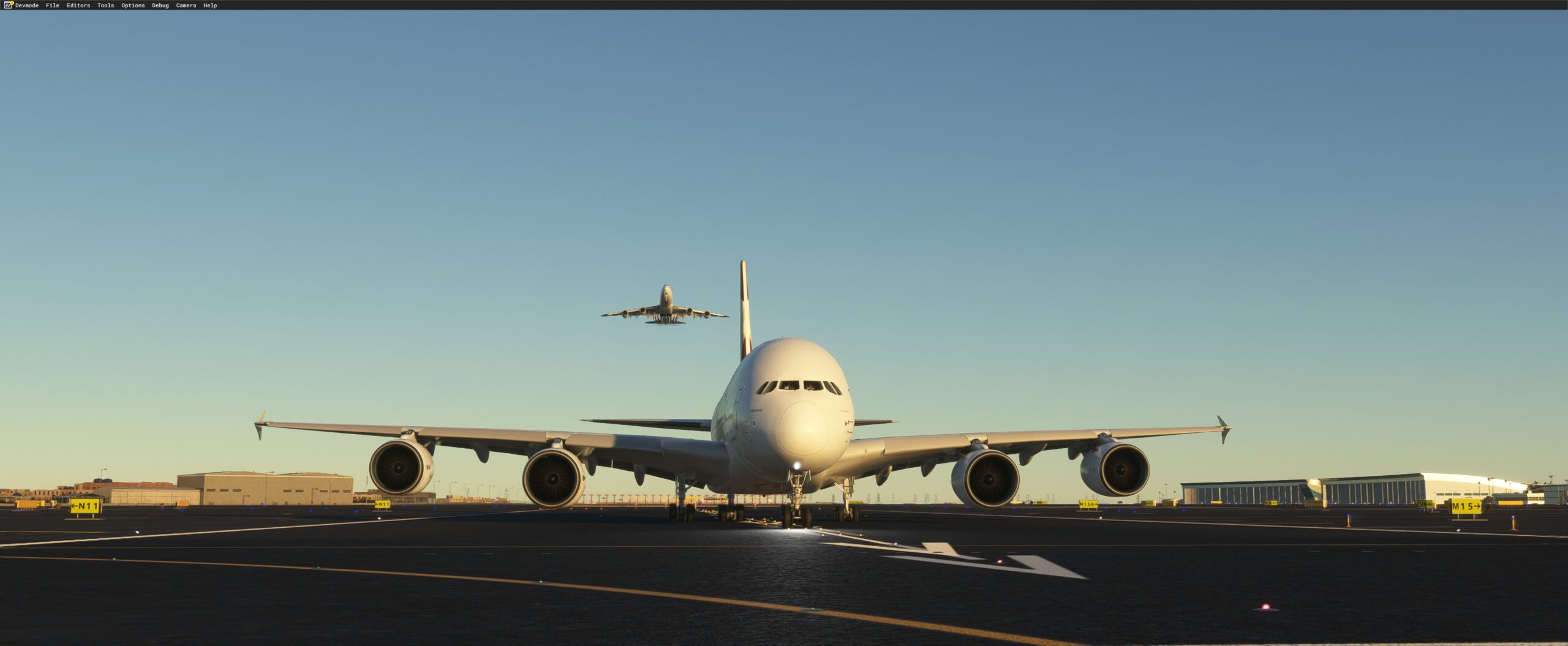 MSFS A380 on runway go around