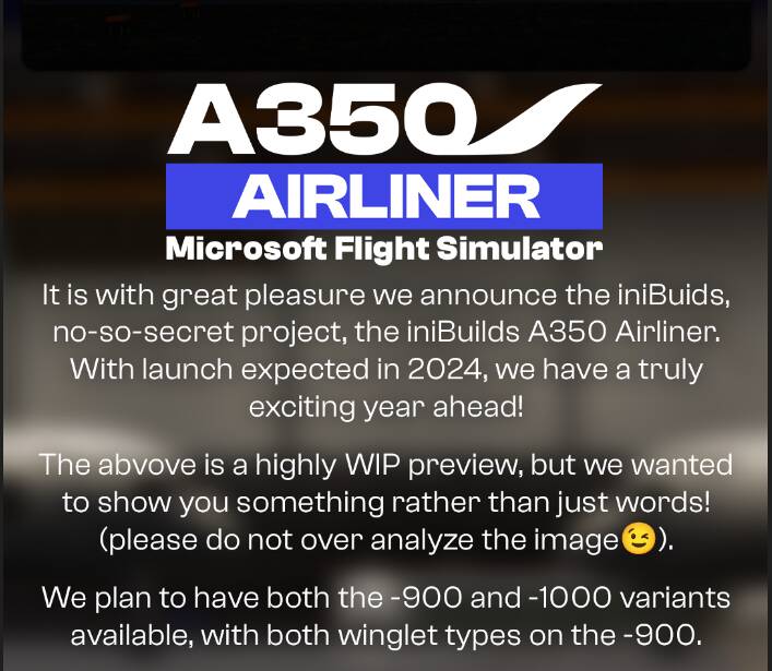 Inibuilds A350 announcement
