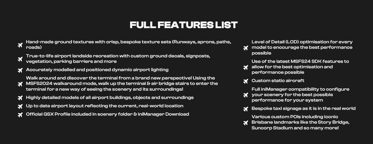 MSFS 2024 iniBulds YBBN Feature List