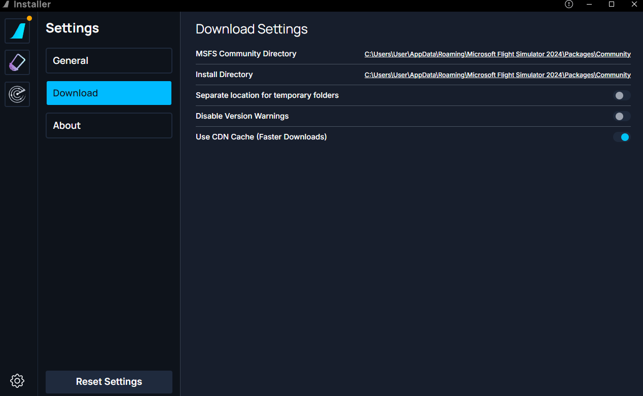 Flybywire installer settings